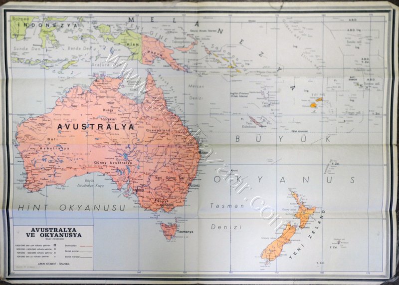 Avustralya ve Okyanusya, 1: 10.000.000, bez sıvama