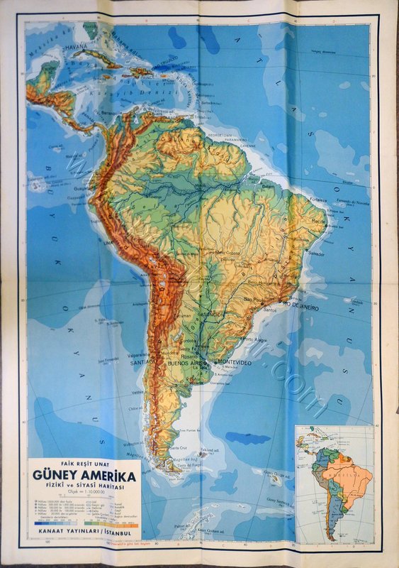 Güney Amerika Fiziki ve Siyasi Haritası, 1: 10.000.000