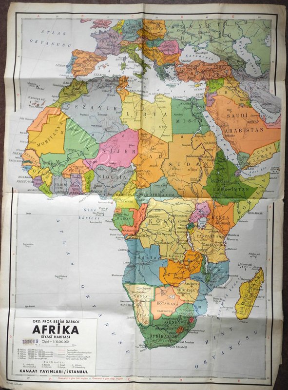 Ord.Prof.Besim Darkot Afrika Siyasi Haritası, Mikyas:1:10.000.000 Bez Sıvama Harita