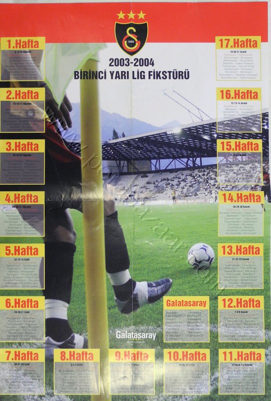 Galatasaray 2003-2004 Birinci Yarı Fikstürü, yağlı kağıt
