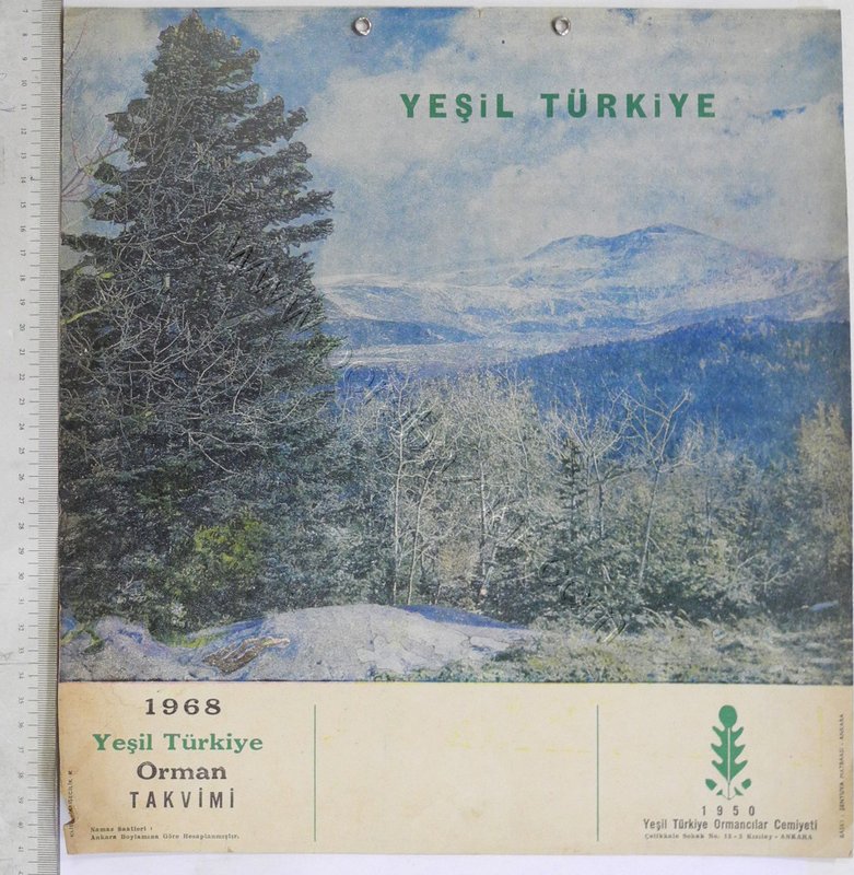 1968 Yeşil Türkiye Orman Duvar Takvimi Arkası