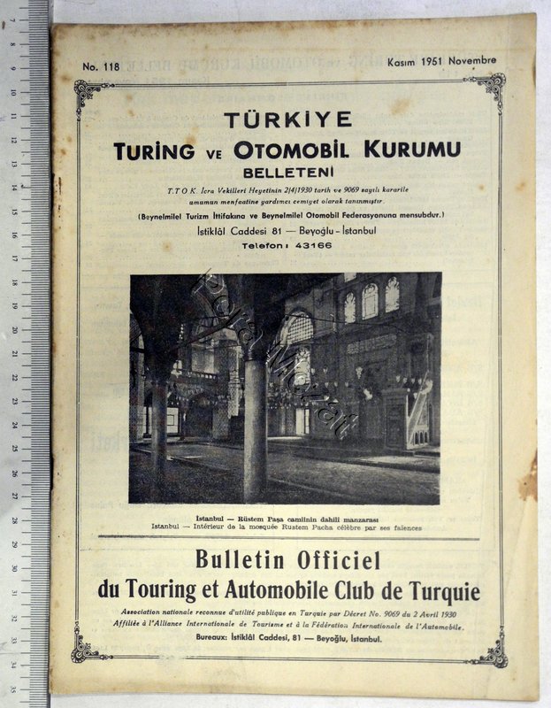 Türkiye Turing ve Otomobil Kurumu Belleteni, Sayı: 118, Kasım 1951