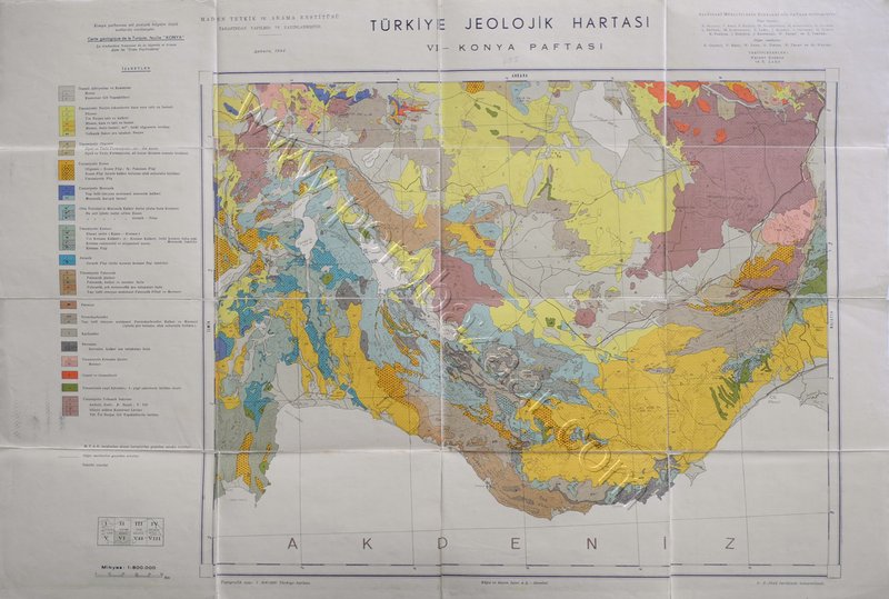 Türkiye Jeolojik Haritası, Konya Paftası 1:800.000 bez sıvama, renkli
