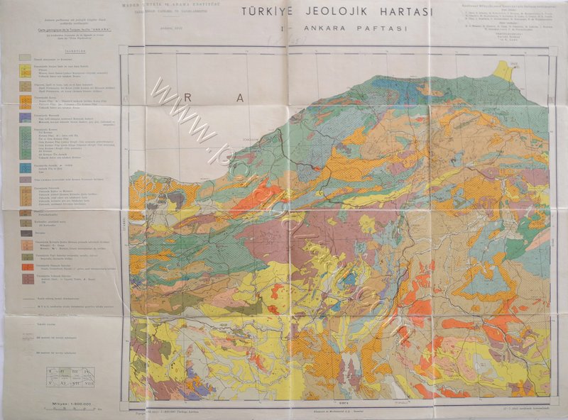 Türkiye Jeolojik Haritası, Ankara Paftası 1:800.000 bez sıvama, renkli
