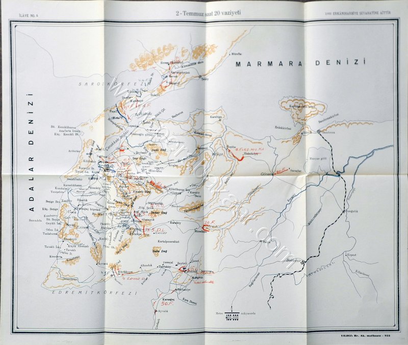 1932 Erkanı Harbiye Seyahatine Ait 2 Temmuz, saat 20 vaziyeti Marmara Haritası, 1.400.000