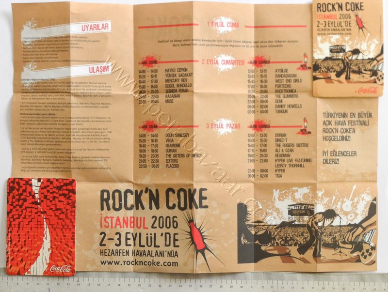 Rock'n Coke İstanbul 2006 2-3 Eylül, Konser Programı Cep Takvimi